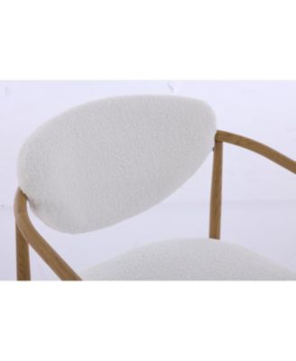 White teddy velvet dining chair with metal frame and wood grain finish