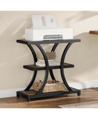 End Table with Storage Set of 2, 3-Tier Side Table with Geometric Metal Design, Industrial Nightstand