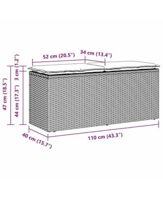 Patio Bench with Cushion Black 43.3"x15.7"x17.3" Poly Rattan