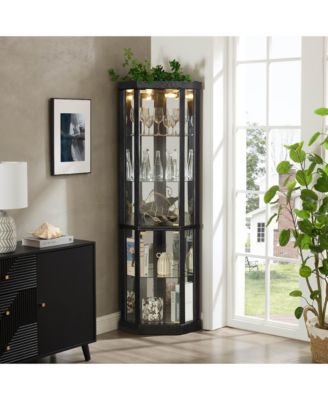 Timeless Curved Glass Display Cabinet LED Lit Adjustable Shelves 150lb Capacity