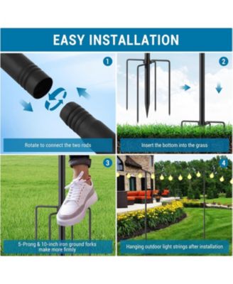 10 FT String Light Poles 4 Pack, Metal Poles for Patio & Garden Deck, Tall Hanging Light Supports