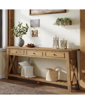 Console Table with 3 Storage Drawers, 70.87 Inches Extra Long Sofa Table Behind Couch with Bottom Shelf