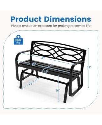 2-Person Outdoor Glider Bench with Metal Frame Armrests Geometric Backrest