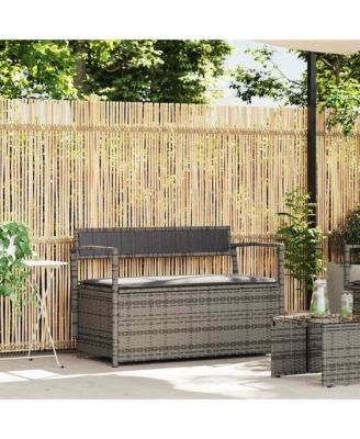 Garden Storage Bench with Cushion Grey Poly Rattan