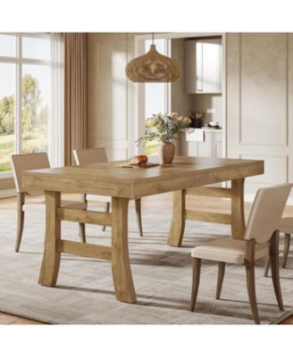 63-Inch Dining Table for 4-6 People, Farmhouse Rectangular Large Kitchen Dinner Eating Table, Light Brown