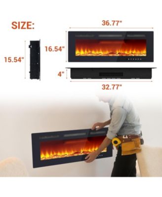 40" Wall Mounted/Recessed Electric Fireplace, 12 Flame Colors, Remote Control, 750/1500W, Log & Crystal