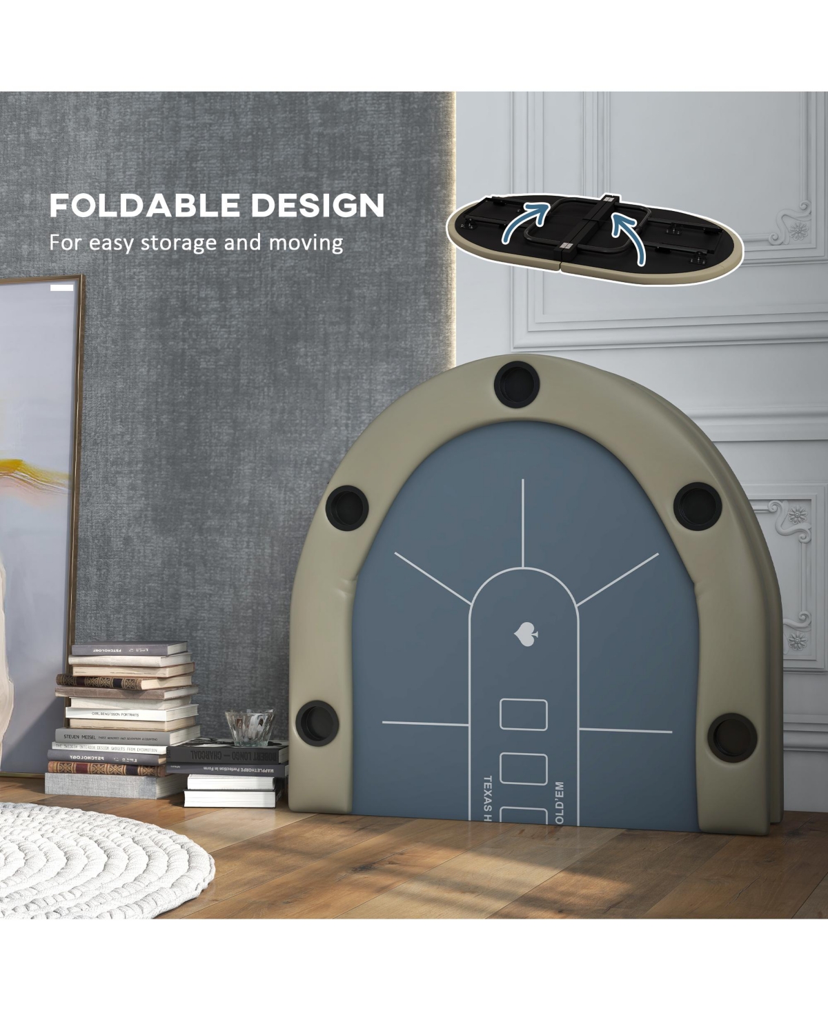 Flynama 70" Oval Foldable Poker Table with Cup Holders – Seats 10 Players, Casino Layout