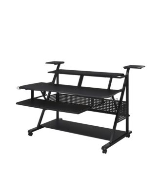 Willow Black Finish Music Desk with 40Inch Keyboard Tray and Storage Shelves