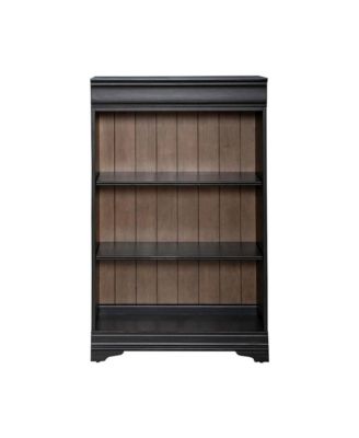 Meritage 48 Inch Bookcase for Home Office - Aged Charcoal w/ Rub Thru & Caramel