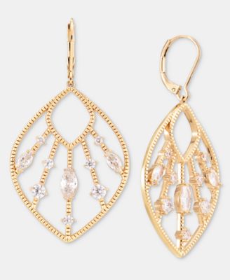 Cubic Zirconia Openwork Navette Drop Earrings