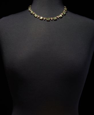 Pav&eacute; Bar & Emerald-Cut Stone Collar Necklace, 16" + 3" extender