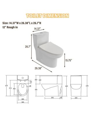 Dual Flush 1.1/1.6 GPF Elongated Bathroom Fixture Comfort Seat Height, Soft-Close Seat,Glazed Surface