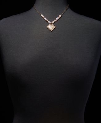 Crystal Heart Beaded Pendant Necklace & Drop Earrings Set