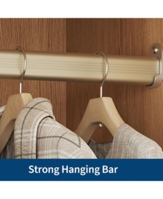 Bedroom Wooden Armoire Wardrobe Closet, Glass Doors, 2 Drawers, Shelves & Hanging Rod, Large Freestanding Wardrobe Cabinet for Clothes Storage