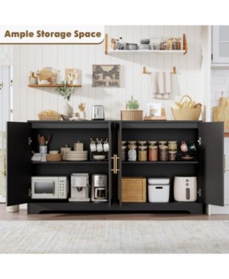 59” Sideboard Buffet Cabinet - Large Credenza Storage with 4 Rattan Doors, Modern Console Table Accent Coffee Bar Cabinet