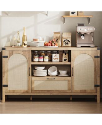 47.2" Rattan Sideboard Buffet Cabinet with Storage, Farmhouse Kitchen Buffet Cabinet with Drawer