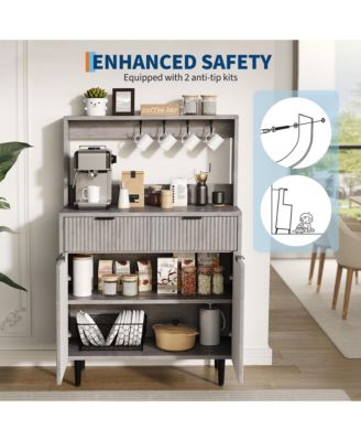 Fluted Sideboard Buffet Cabinet with Storage, Modern Coffee Bar Cabinet with 2 Drawers & Adjustable Shelves