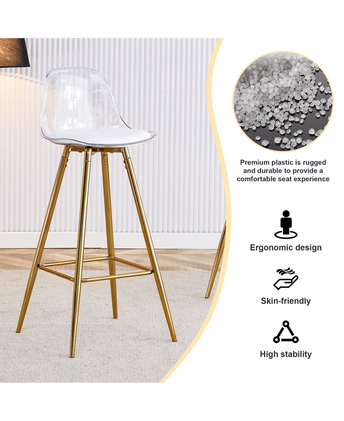 Boyel Living Modern Metal Bar Stools with Water-Resistant Pu Leather, 38" Height, Stylish Dining Stool