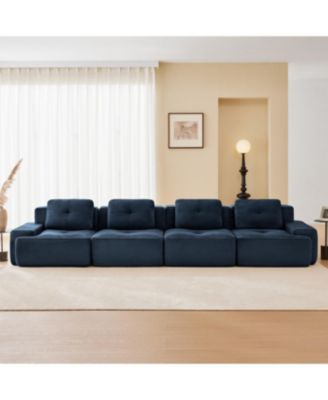 Modern Modular Corduroy Sectional Sofa, 4-Seater Couch