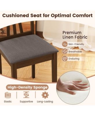 Dining Chairs Set of 2 Linen Fabric Dining Room Chairs with Hollowed Backrests