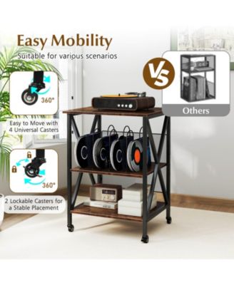 3-tier Record Player Stand with Metal Dividers Adjustable Shelf & Power Outlets