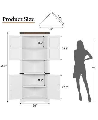 Tall Corner Cabinet, Farmhouse Corner Storage Cabinet with Glass Door & Adjustable Shelves, Space Saving Storage