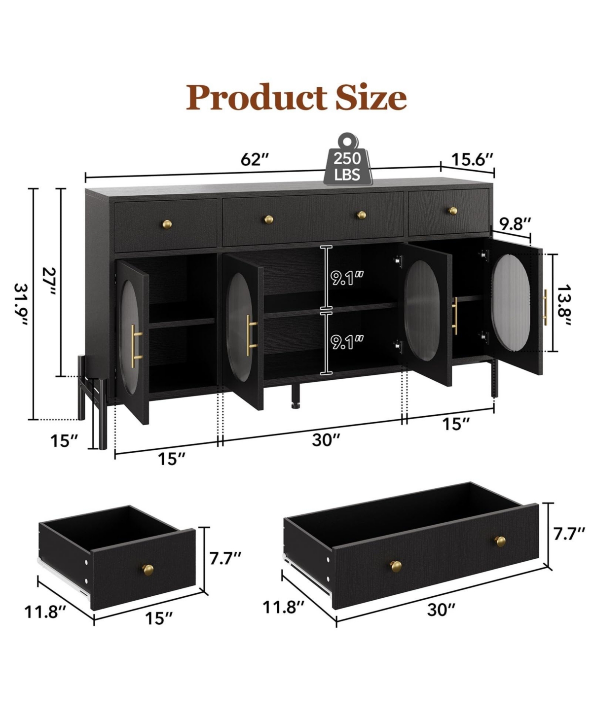 gaomon Buffet Cabinet with Storage,62'' Large Sideboard