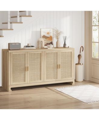 Buffet Cabinet - Rattan Storage Cabinet with Adjustable Shelves