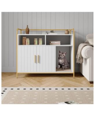 Cat Litter Box Enclosure - Hidden Litter Box Furniture with 2 Open Compartments