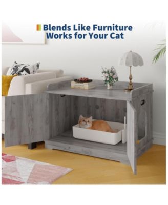 Wooden Cat Litter Box Enclosures,Hidden Litter Box,Pet House with Barn Door