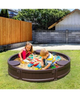 Kids Outdoor Sandbox with Seats and Cover for Backyard Play