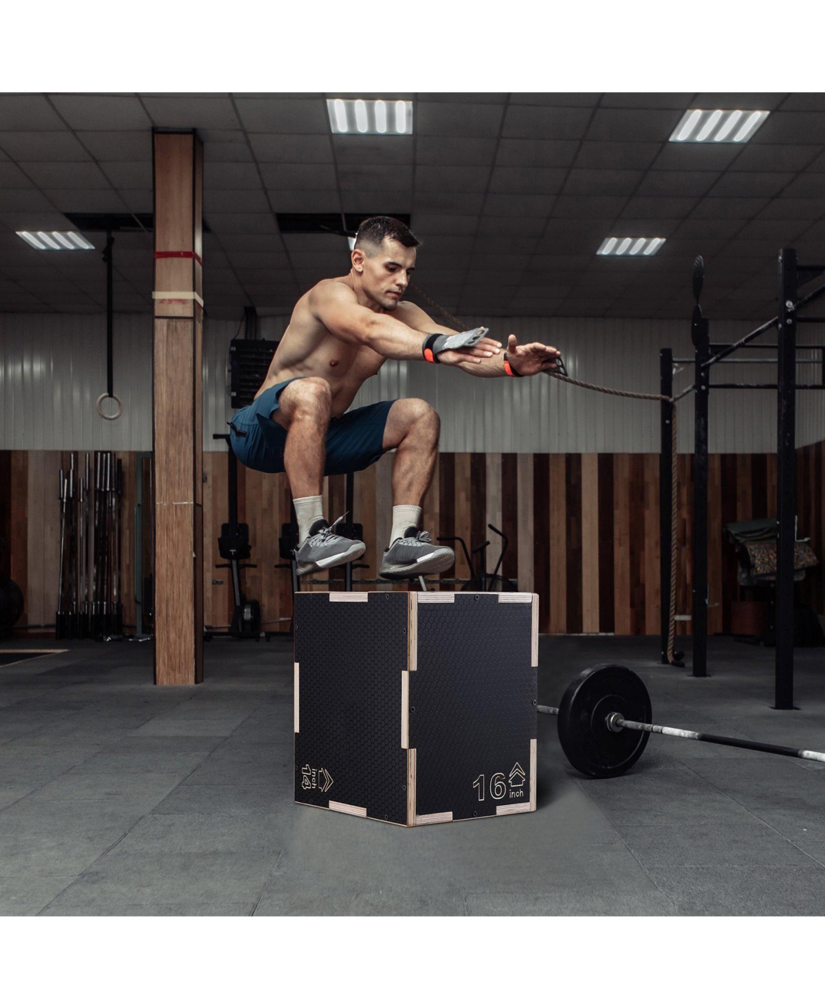 Sugfit 3-in-1 Plyo Jump Box 16/14/12" Wooden Agility Training Box