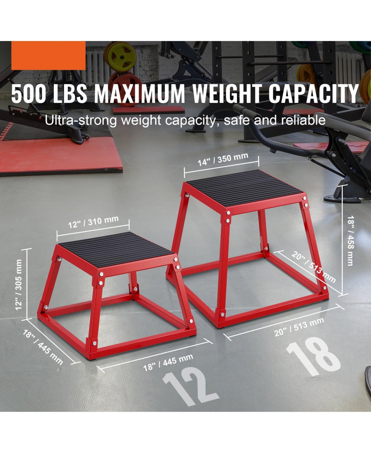 Sugfit 18" Steel Plyo Jump Box Agility Training Platform Red