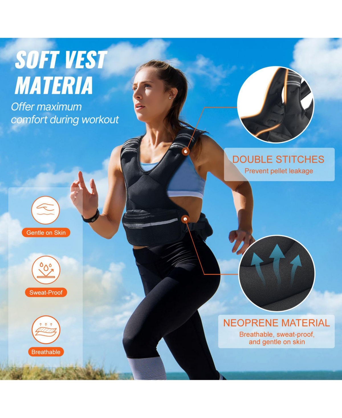 Sugfit Adjustable Weighted Vest 11–20 Lb with Iron Sand Weights and Reflective Strips