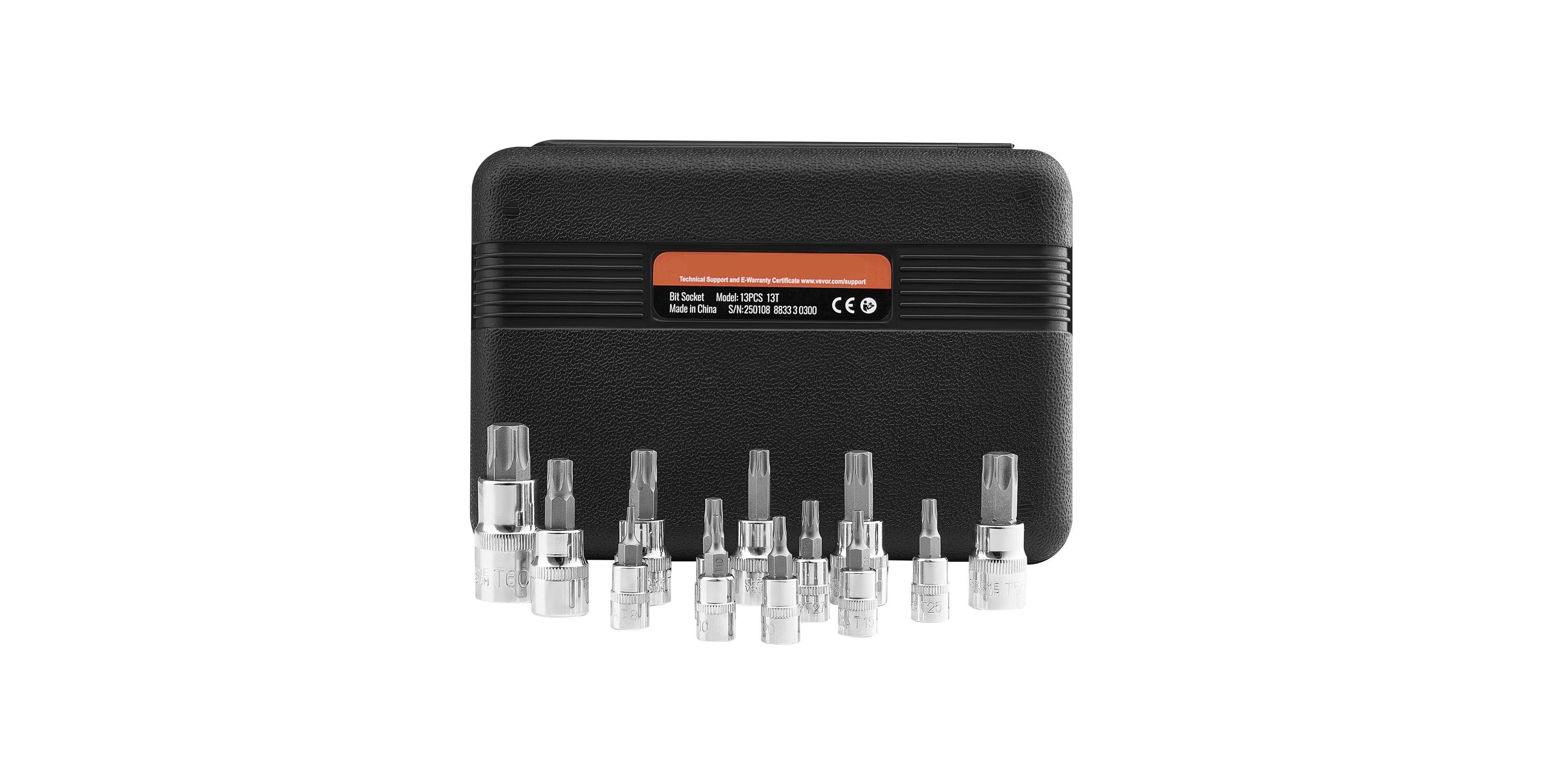 Sugfit 13-Piece Torx Bit Socket Set with T8-T60 Sizes & Secure Storage