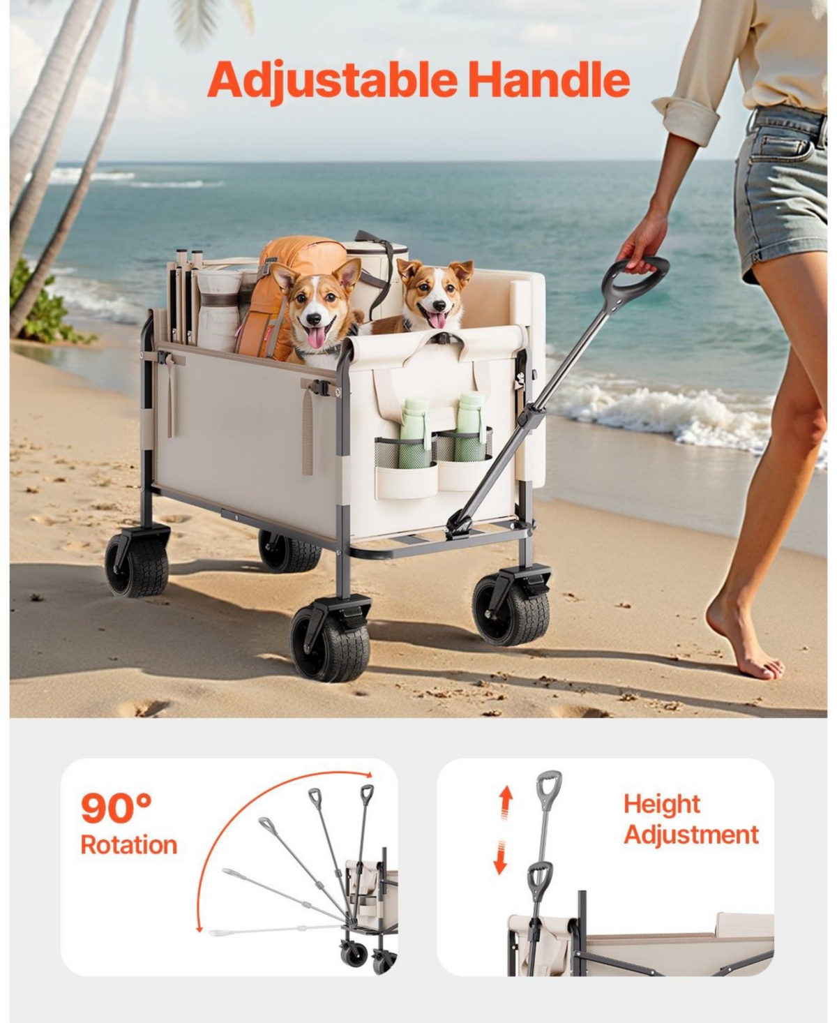 Sugfit 2-in-1 Convertible Folding Wagon Bench with 550 lb Capacity & Adjustable Handle