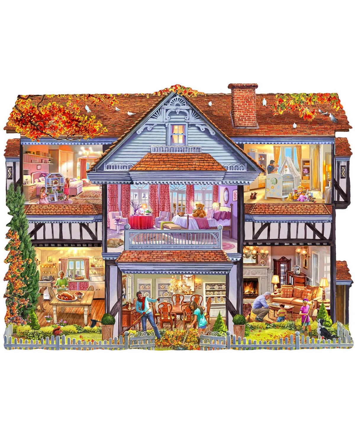 SunsOut Autumn Country House 1000 piece Jigsaw Puzzle for Adults Special Shape Thanksgiving