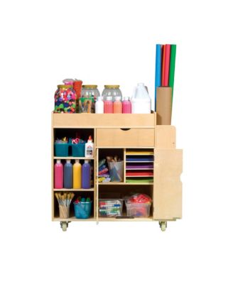 Guidecraft Art Activity Cart - Rolling Wooden Storage Cabinet and Shelves with Caster Wheels Arts and Crafts Supply Classroom Furniture
