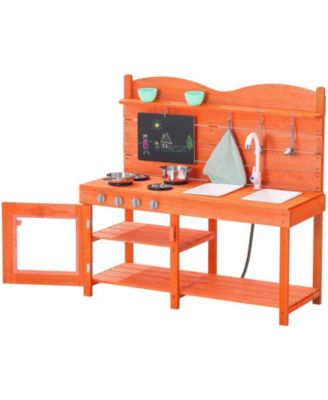 Wooden Outdoor Mud Kitchen for Kids with Sink Stove and Pots
