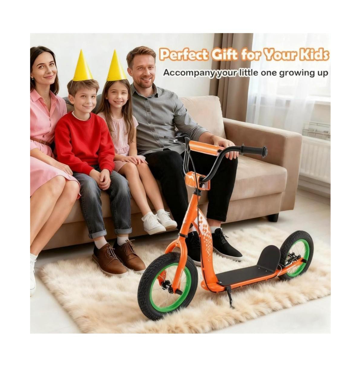 Hongge Youth Kick Scooter with Adjustable Height and Inflatable Wheels