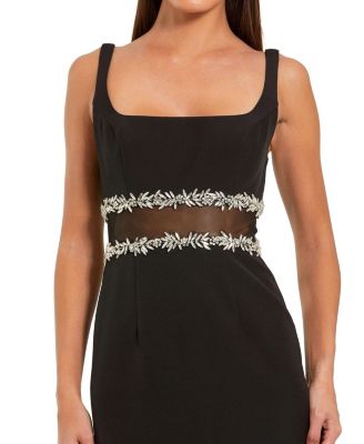 Women's Crepe Midi Dress with Jewel Detail & Ruffle Hem