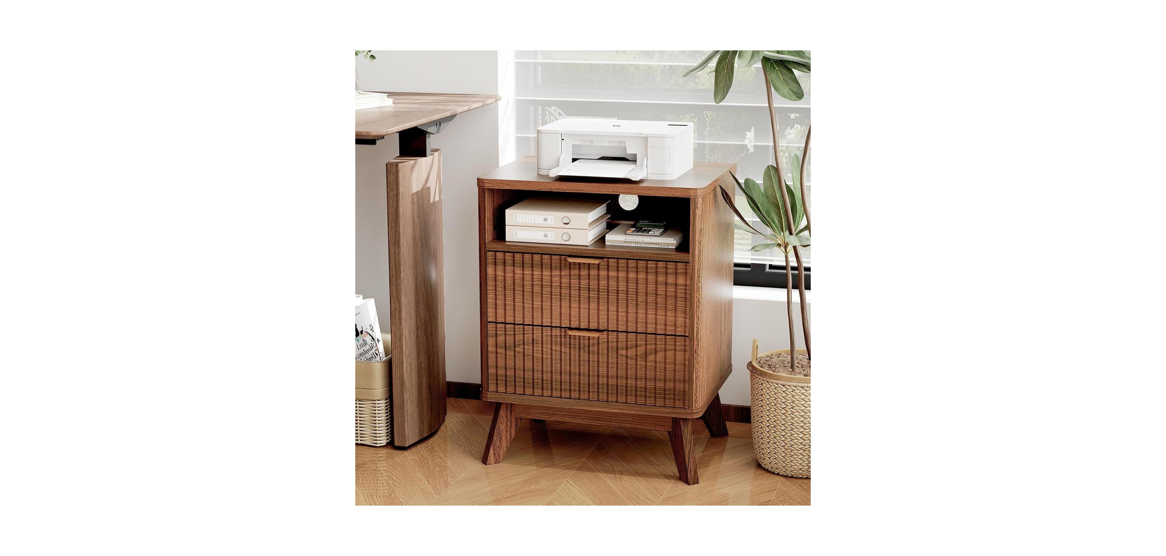 gaomon 1pc Modern Usb Charging Station & Outlets, 2 Drawers and Open Shelf, Natural Oak Wood Fluted Nightstand Bedside End Table