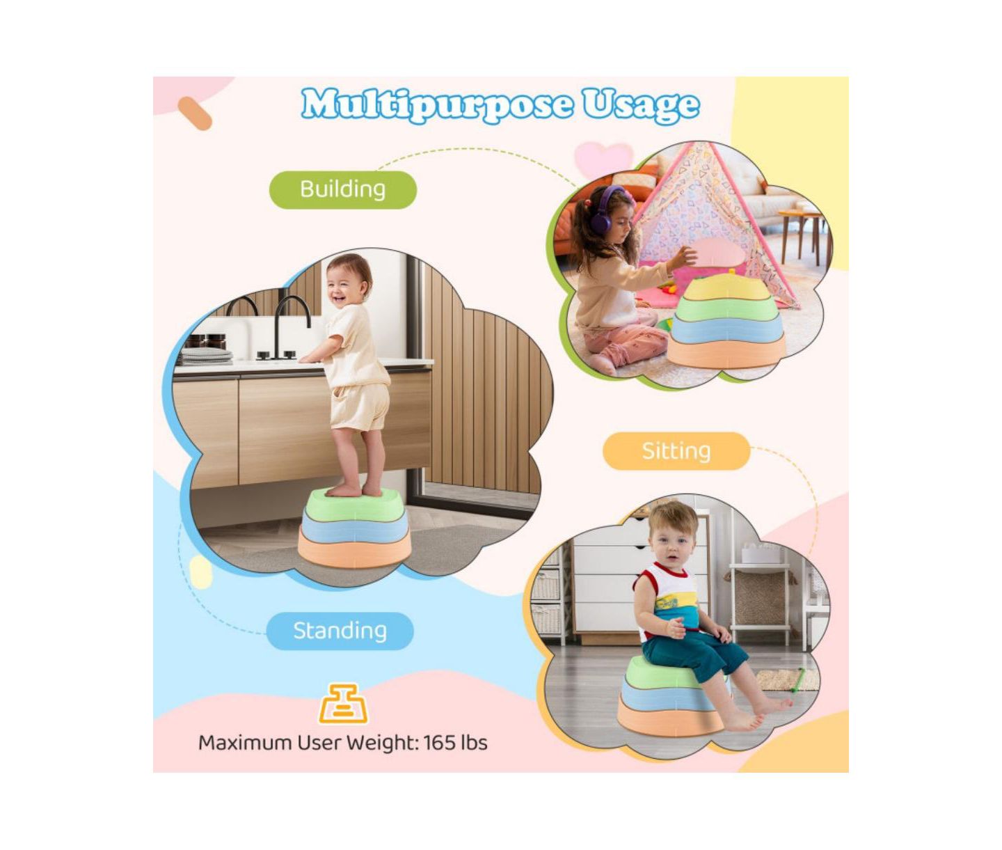 Детские игрушки HONGGE Stackable Non-Slip Kids Stepping Stones, 5-Piece Set, Ages 3+, цвет: Синий — фото 10