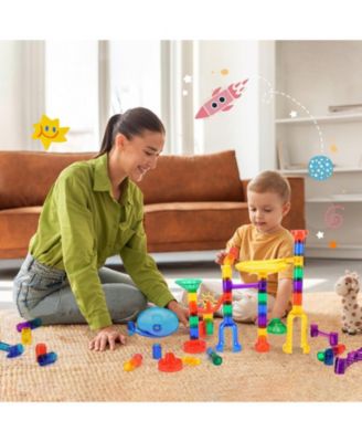 Marble Run Set, 145-Piece STEM Building Track with Glow-in-the-Dark and Glass Marbles for Kids Ages 3