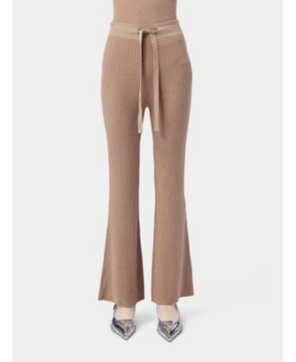 Women's Drawstring Ribbed Cotton Silk Cashmere Blend Flares