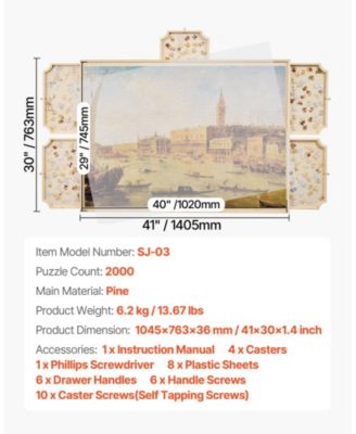 2000-Piece Rotating Puzzle Board with 5 Drawers and Cover, 40x29 in Portable Wooden Jigsaw Table for Adults