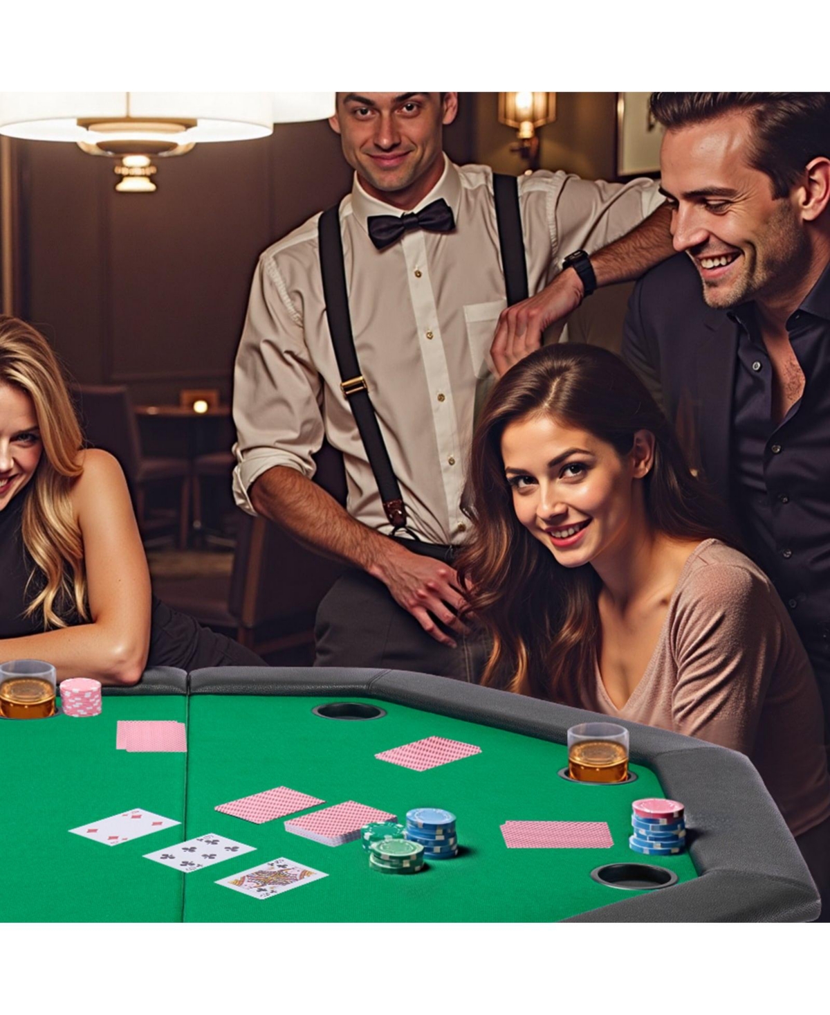 Mecale Foldable Poker Table, 48" Octagonal 8-Player Folding Casino Table with Padded Rails and Cup Holders