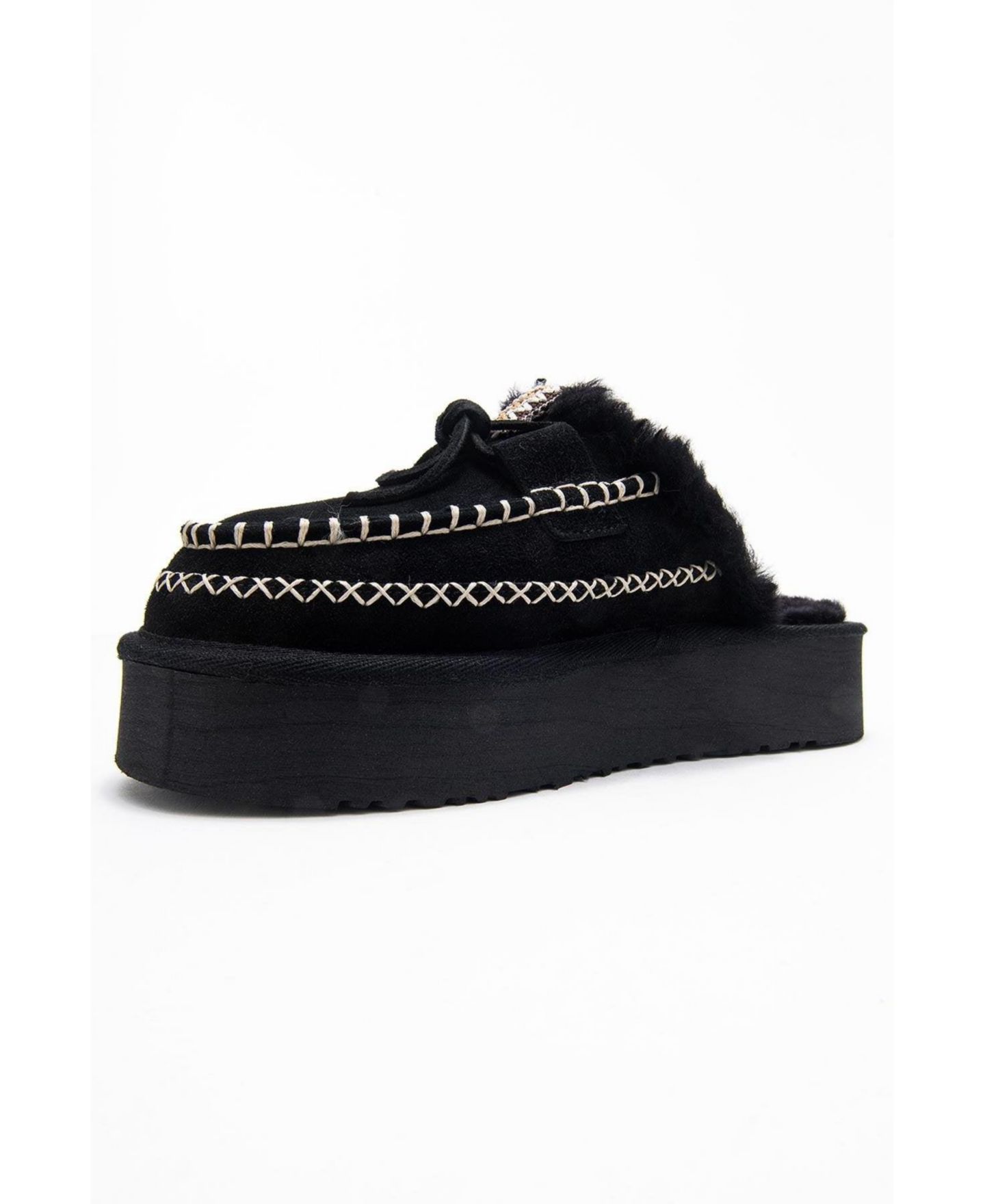 Женские тапочки Forever & Always Shoes Yalina Leather Platform Moccasin Slippers, цвет: Чёрный замшевый кожаный — фото 3