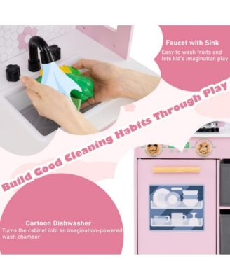 Kids Play Kitchen with Dual Stoves and Turning Knobs