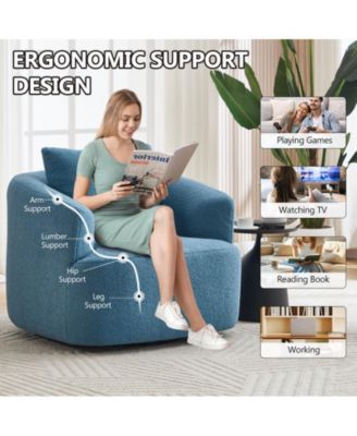 360°Swivel Round Upholstered Comfy Chair With One Soft Pillow High-Resilience Sponge Single Sofa